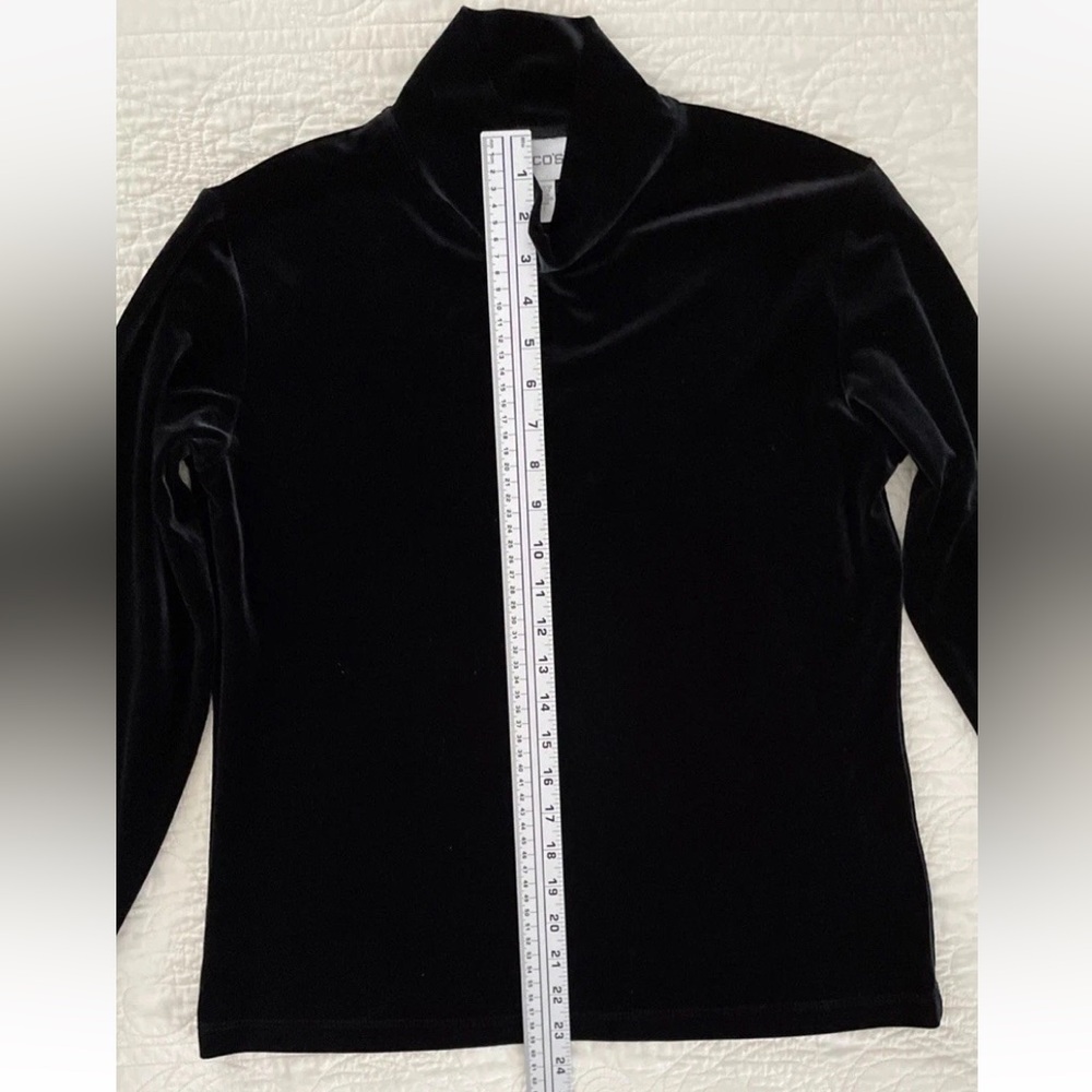 Chico's 1 Sz M Velvet Mock Neck Long Sleeve Stretch Top Black Classic Whimsgoth - Picture 6 of 9